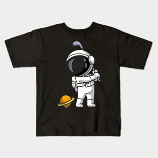 Cute Astronaut Playing Golf Planet Cartoon Kids T-Shirt